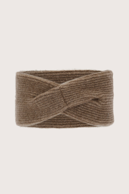 Rib cashmere ear warmer headband in warm brown