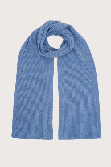 Denim blue ribbed cashmere scarf