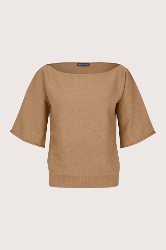 tan cashmere boat neck jumper