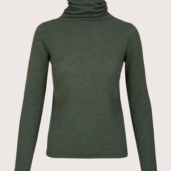 dark green roll neck cashmere jumper