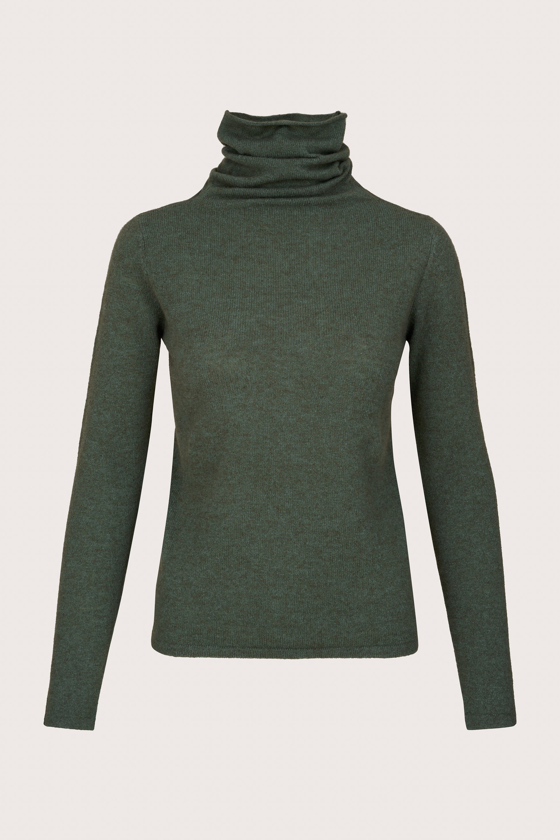 dark green roll neck cashmere jumper