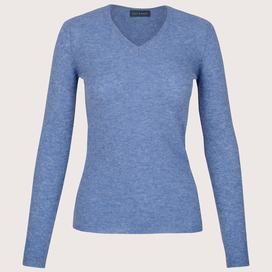 blue v neck cashmere jumper