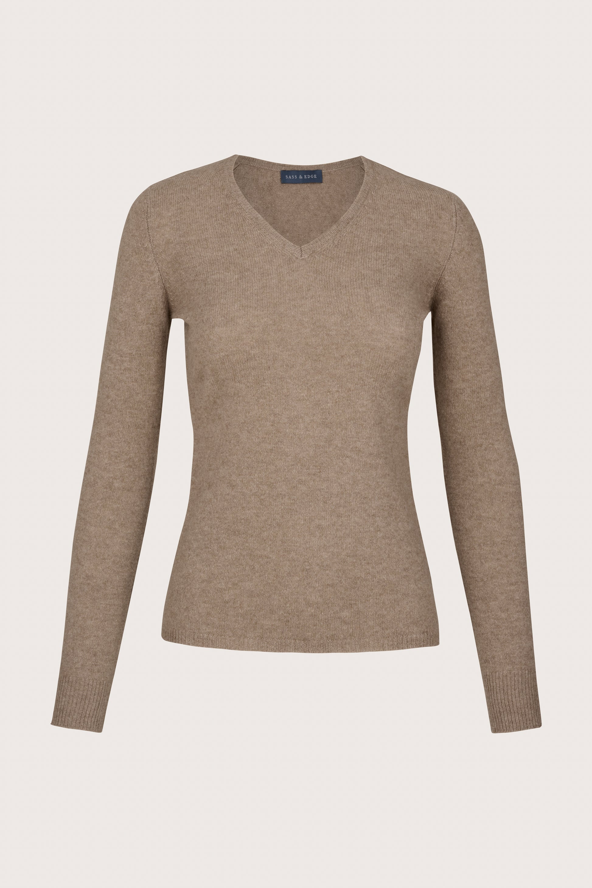 brown v neck cashmere jumper