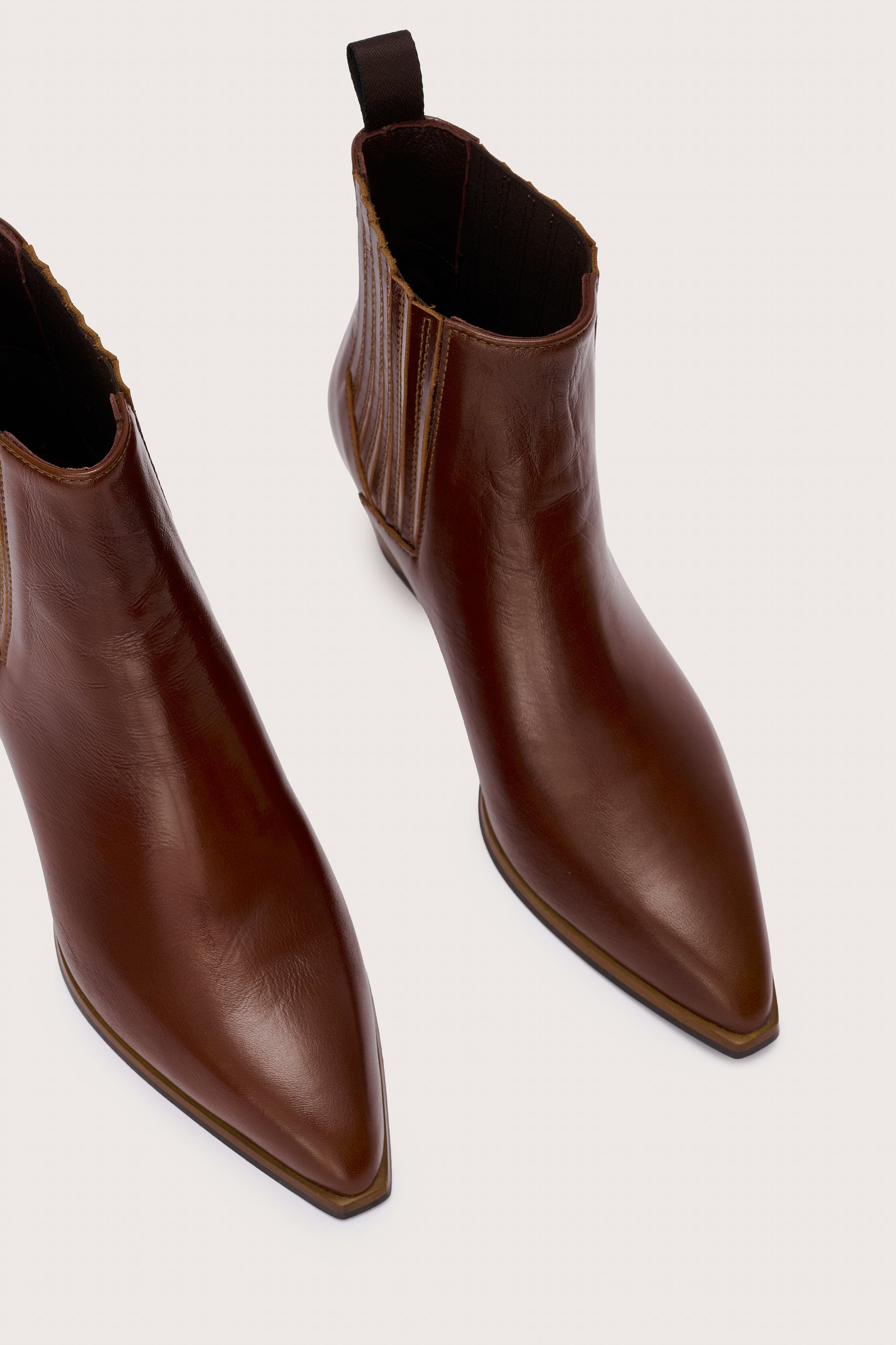 brown leather short cowboy boot birds eye view 