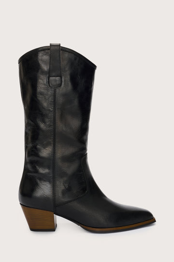 black leather cowboy boots