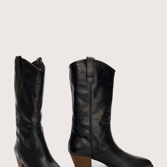 black leather cowboy boots