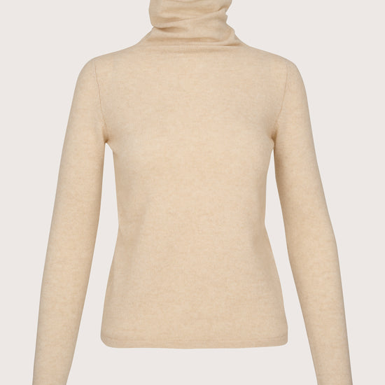 beige roll neck cashmere jumper