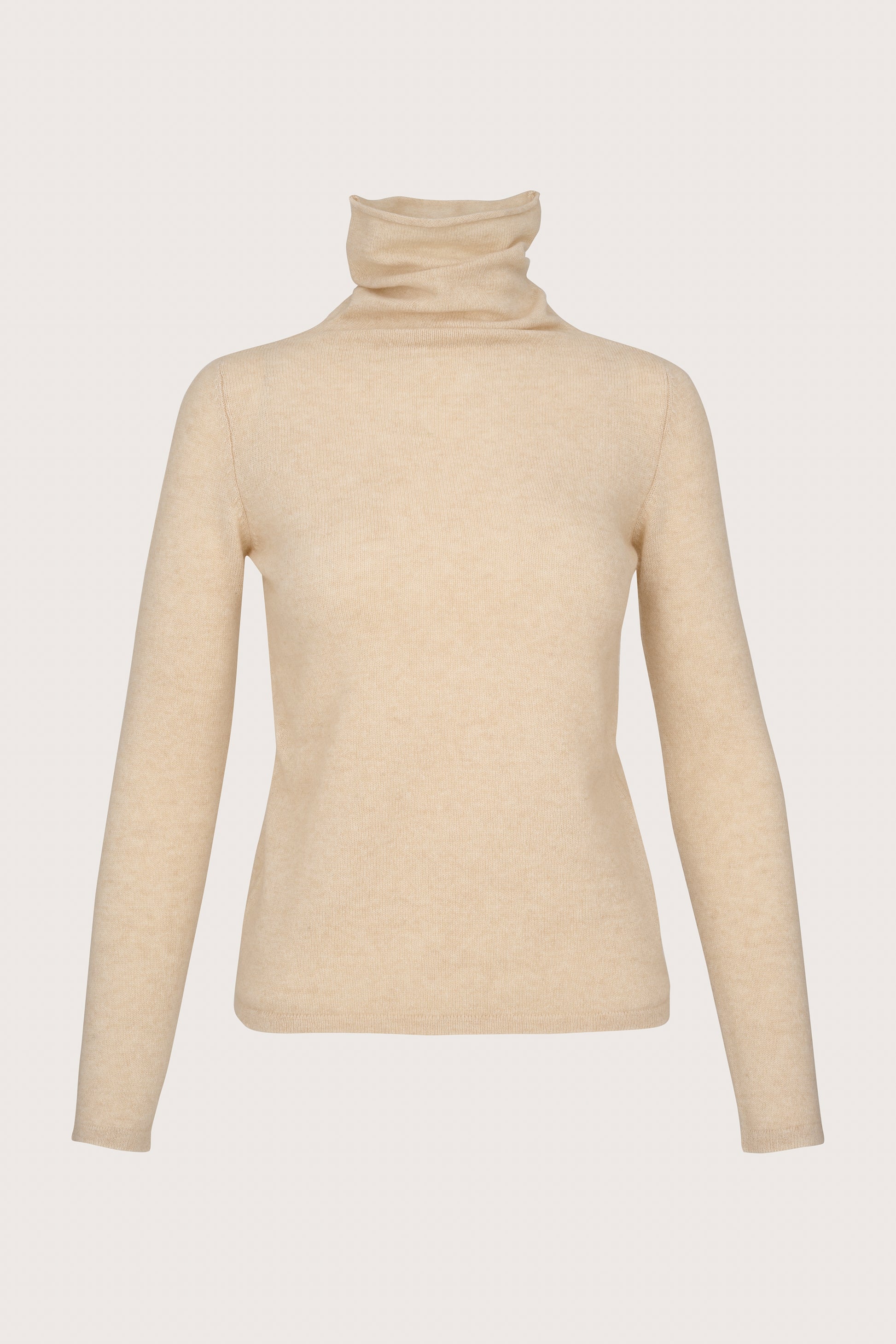 beige roll neck cashmere jumper