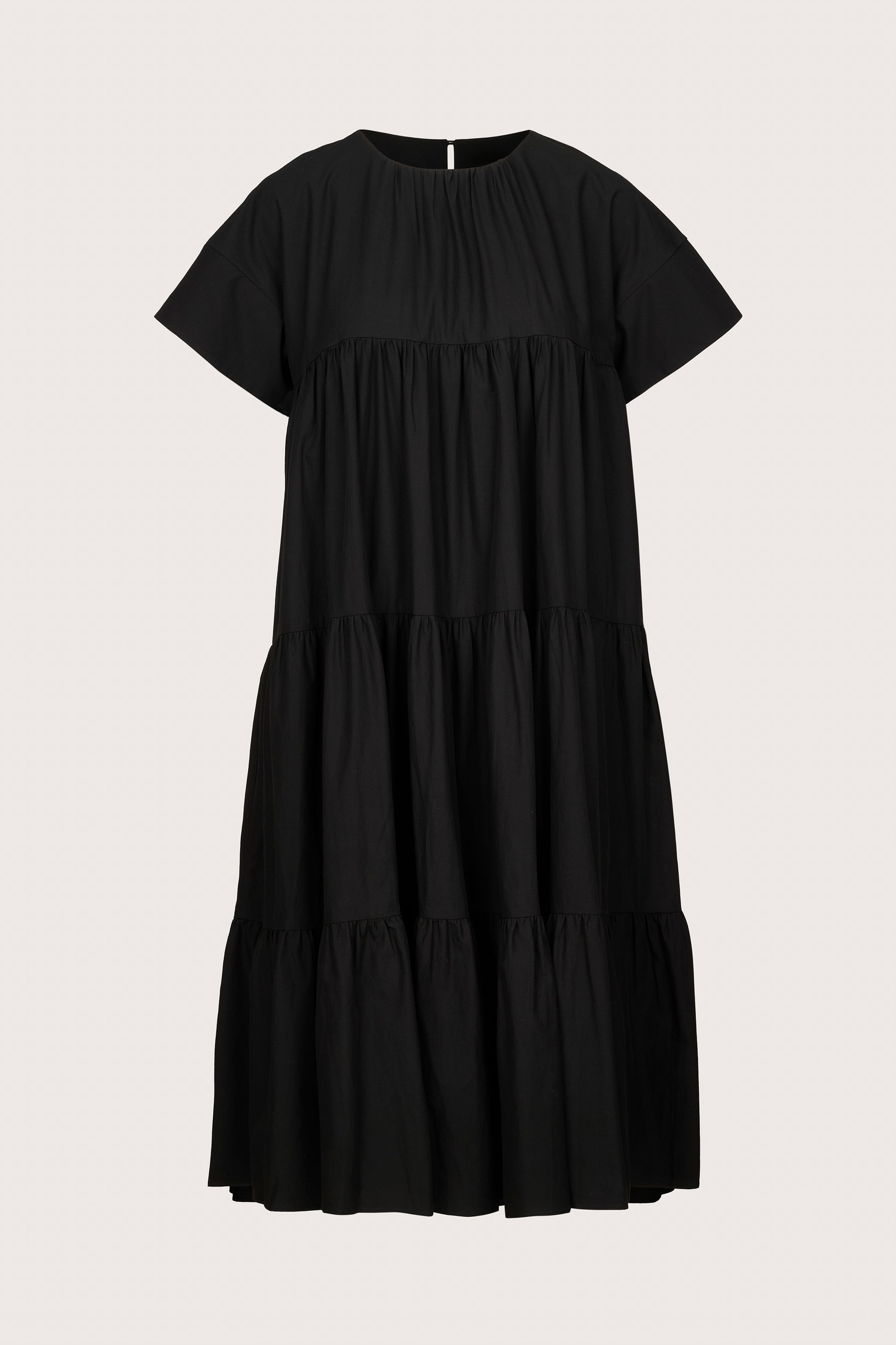 black cotton tiered dress Black Cotton Maxi Dress, Tiered Design, Puff Sleeves, Fall Clothing