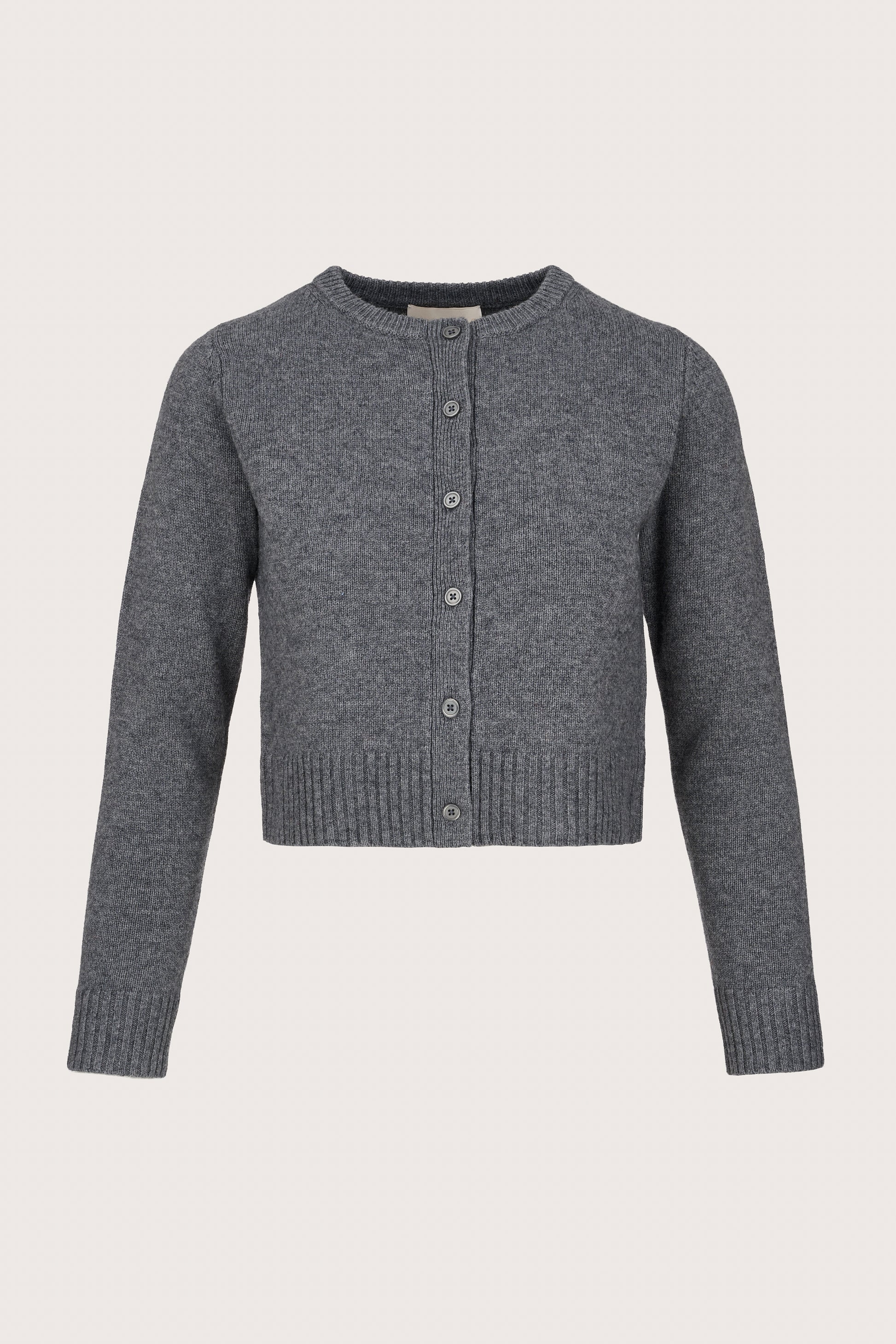 Round neck grey cardigan with long sleeves