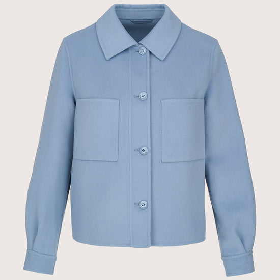 Blue jacket with a collar on a light gray background