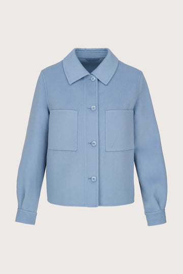 Blue jacket with a collar on a light gray background