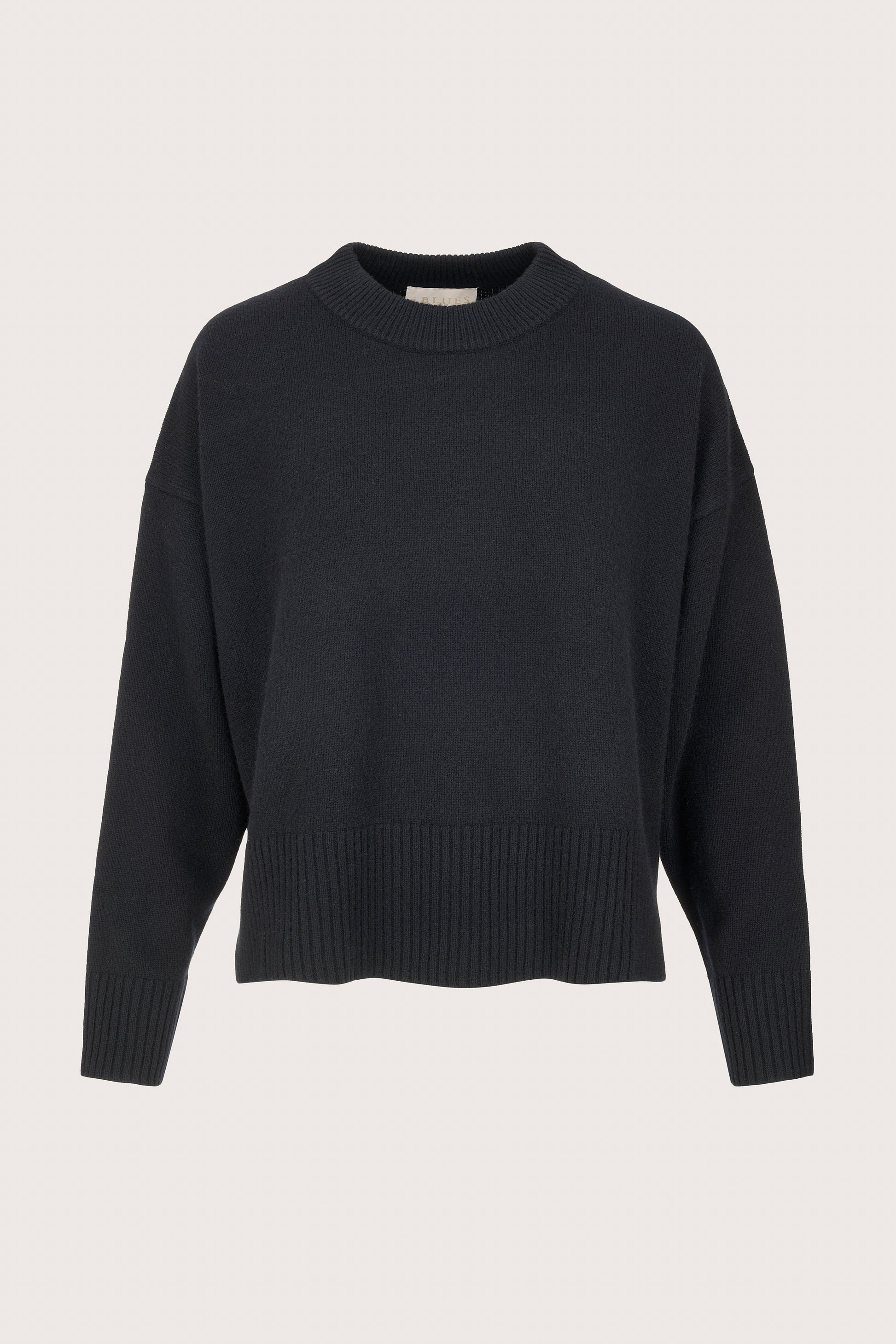 Round neck wool cashmere blend long sleeve knit