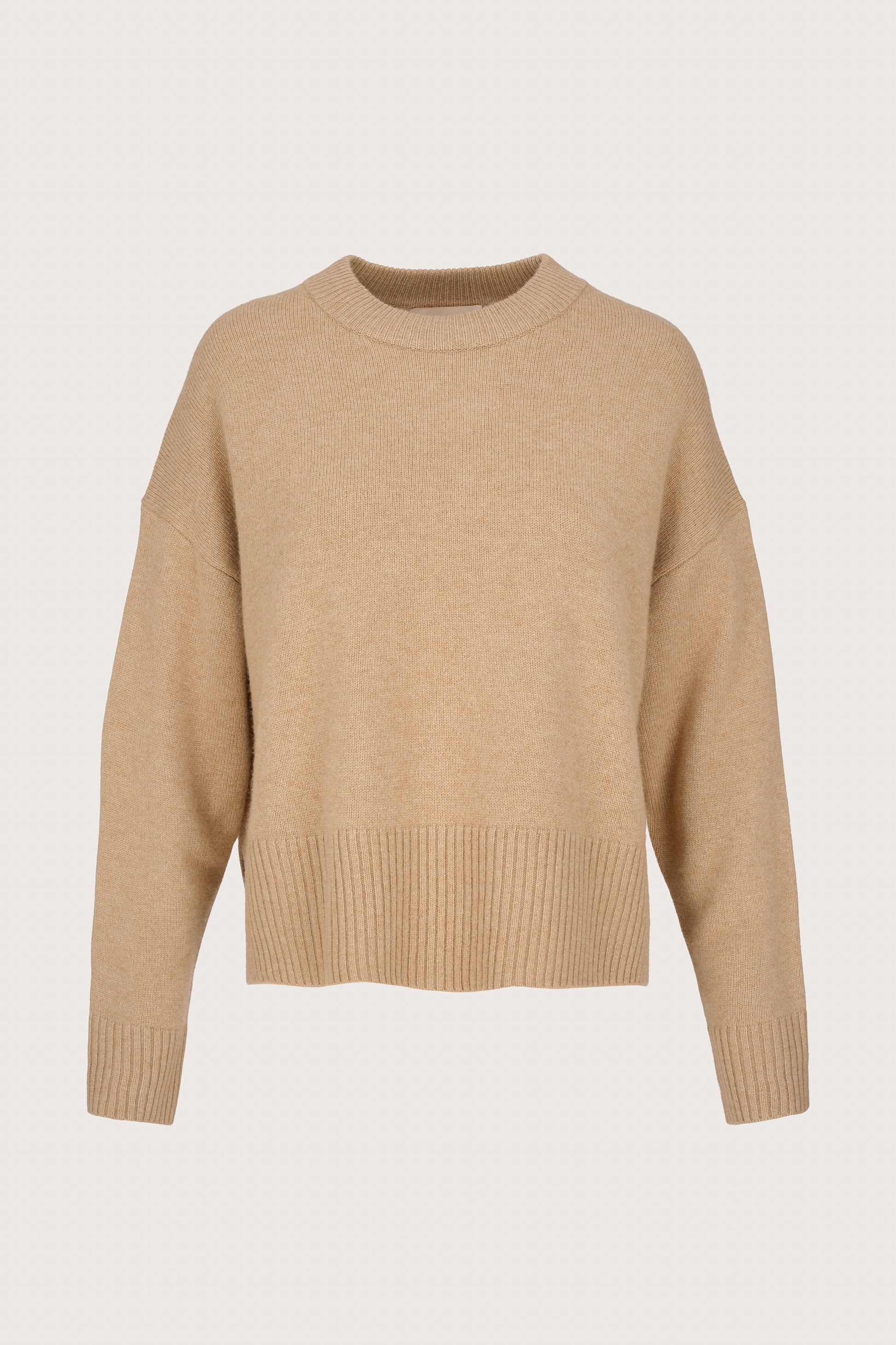 Round neck wool and cashmere long sleeve knit jumper