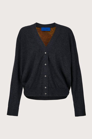 Charcoal grey cardigan with a dragon design silky back