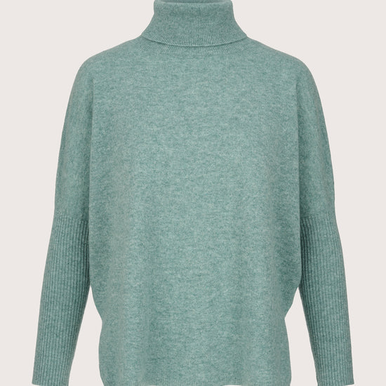 Aquamarine cashmere roll neck with slim fit arms