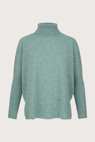 Aquamarine cashmere roll neck with slim fit arms