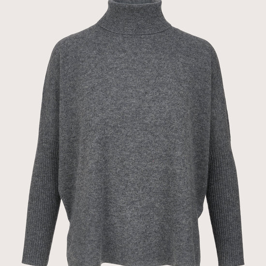 Grey cashmere roll neck with slim fit arms