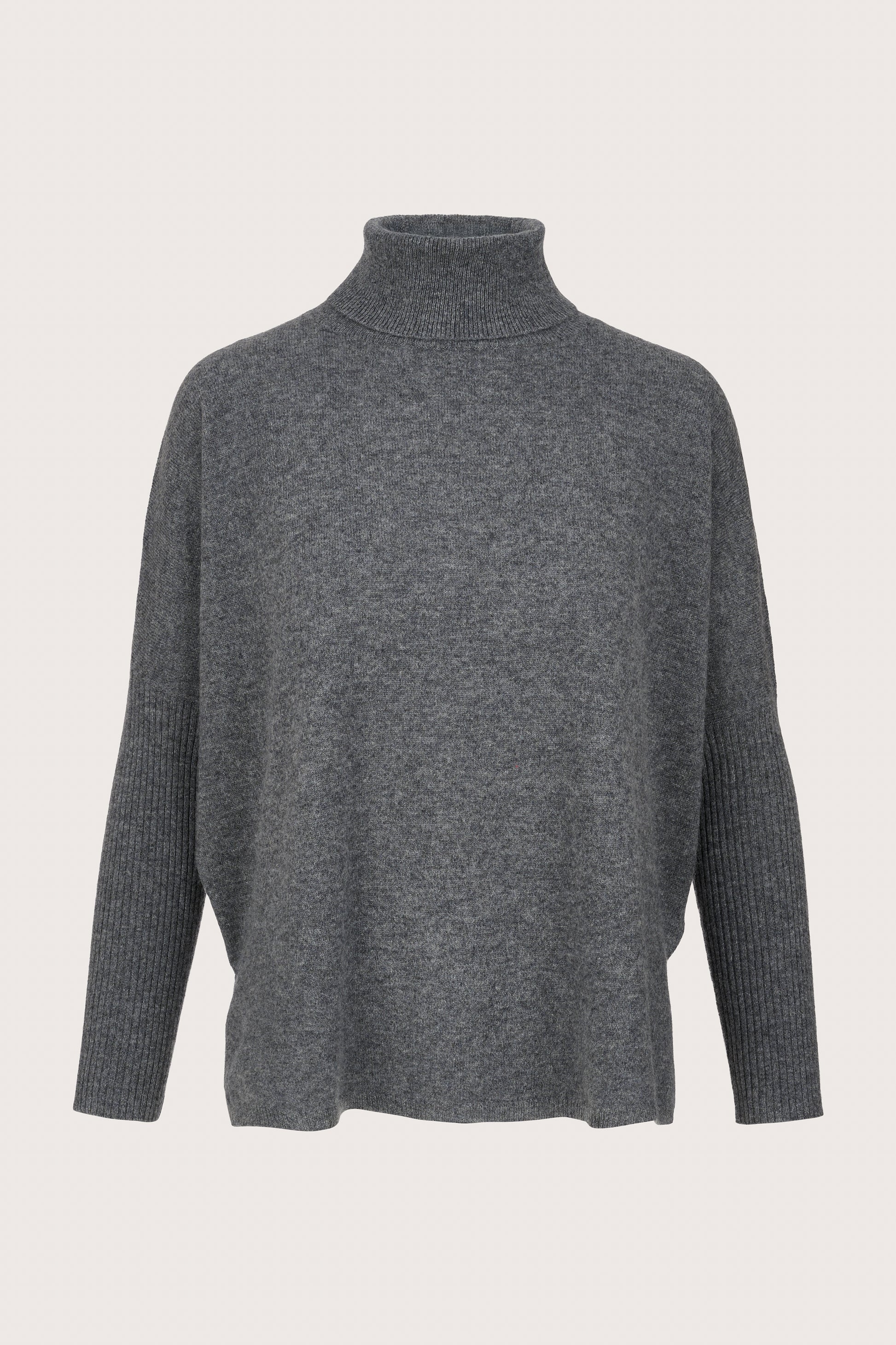 Grey cashmere roll neck with slim fit arms