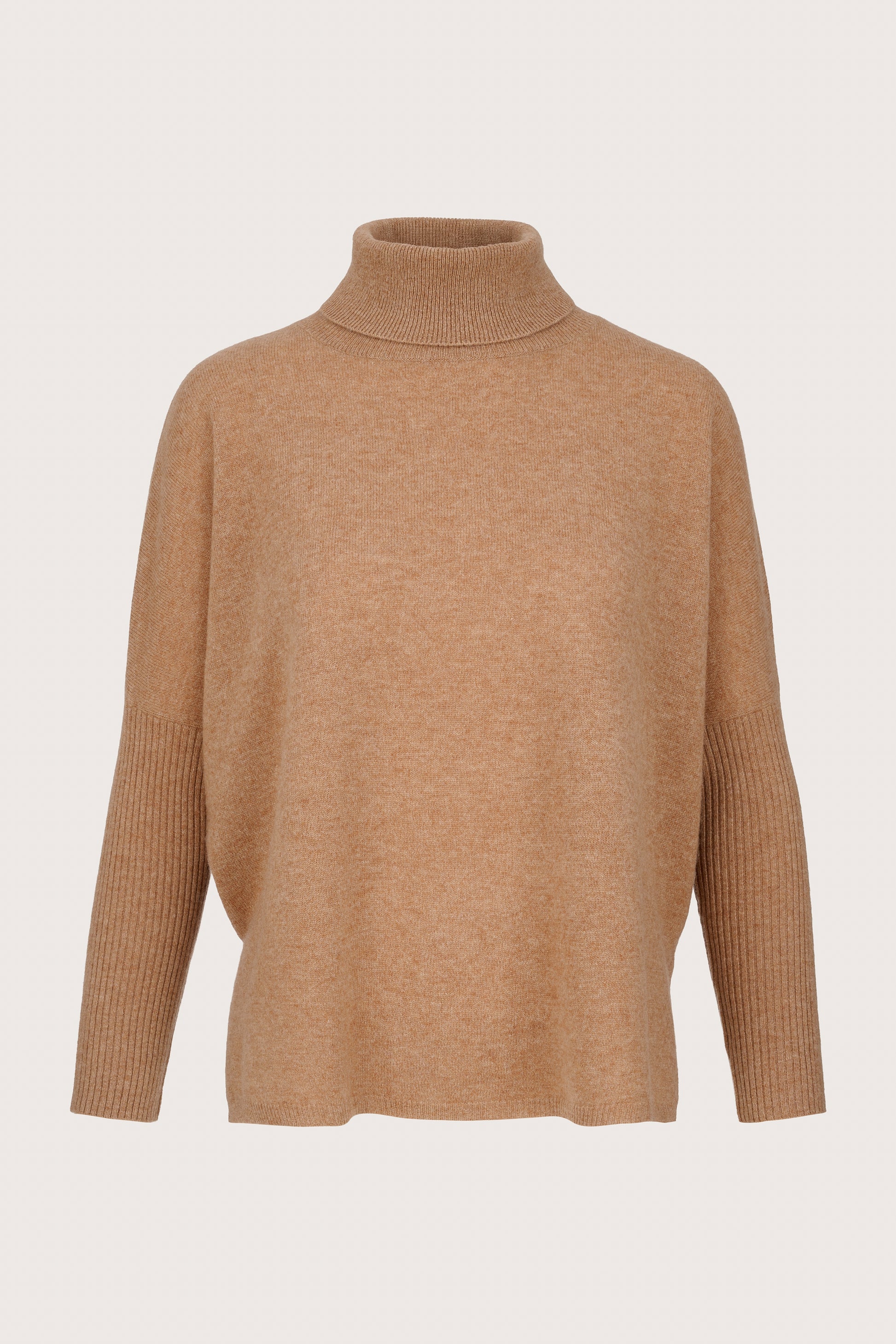 Cashmere Camel roll neck with a wide body and slim sleeve