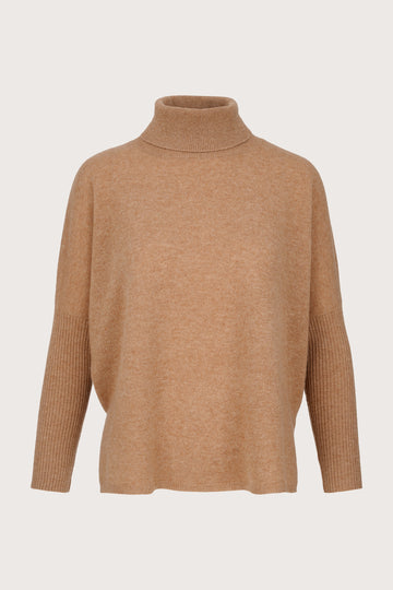 Cashmere Camel roll neck with a wide body and slim sleeve