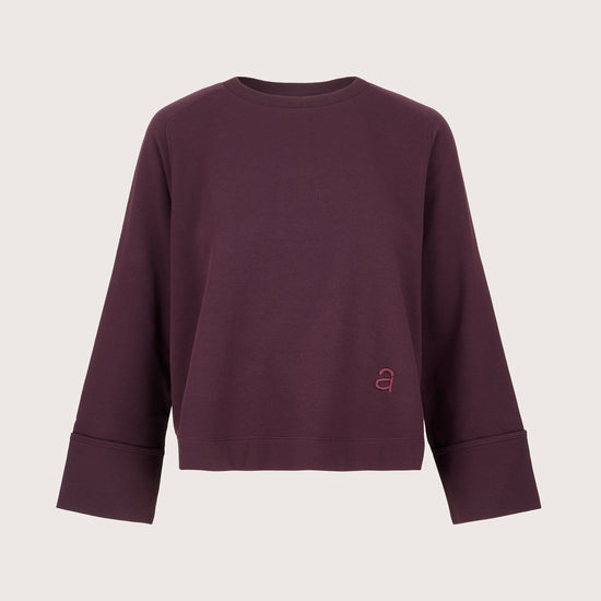 burgundy round neck jumper with wide sleeves