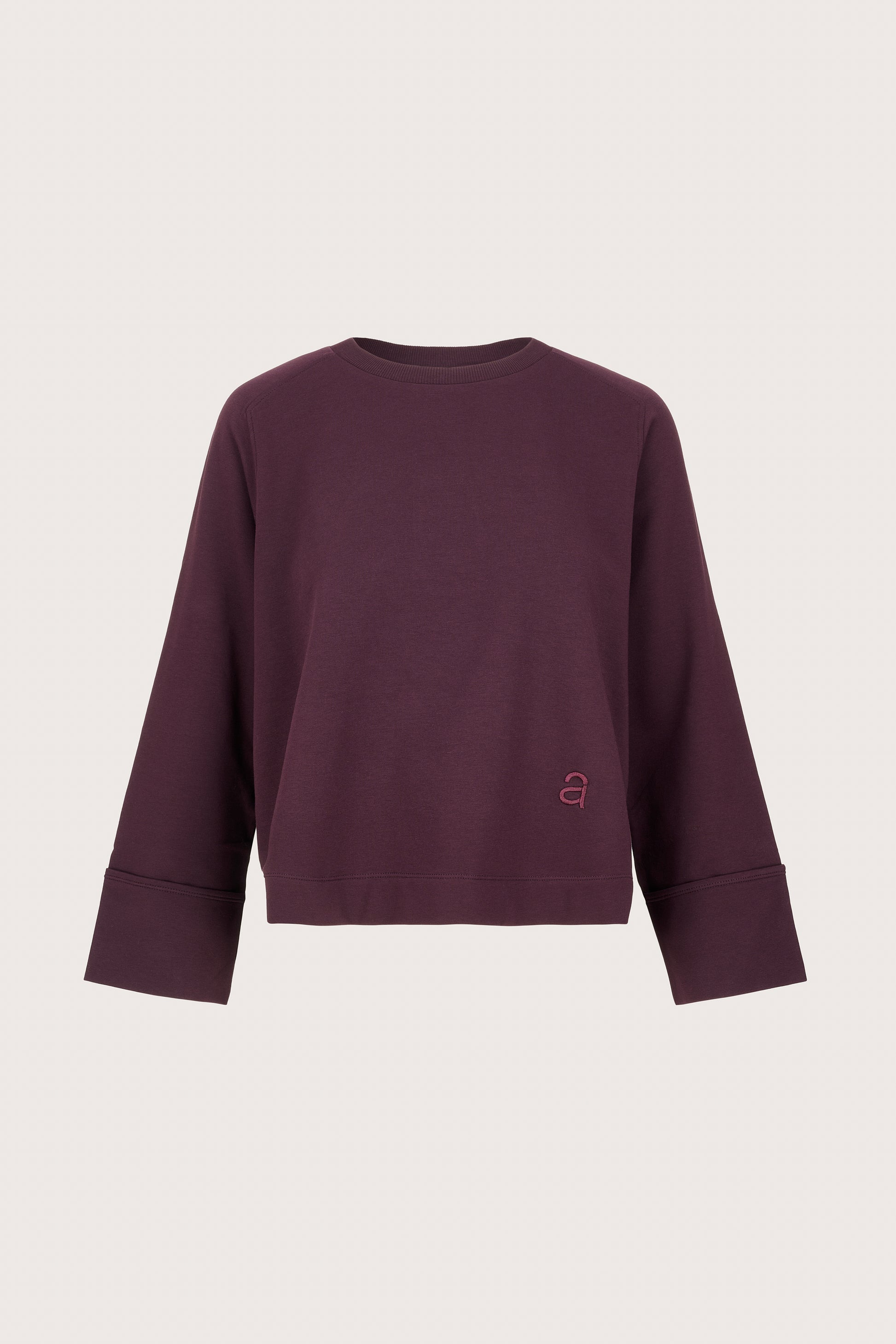 burgundy round neck jumper with wide sleeves