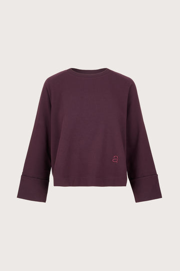 burgundy round neck jumper with wide sleeves