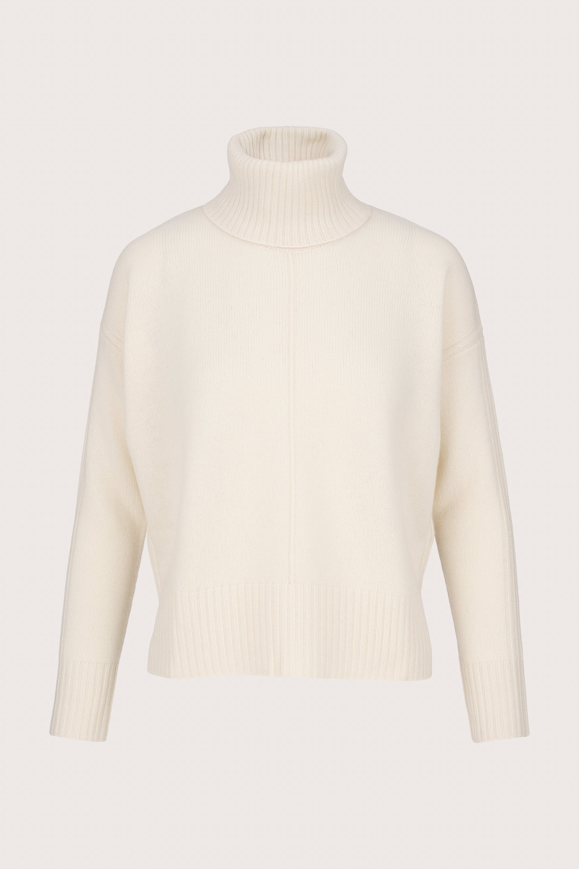 cream cashmere turtleneck with removable neck and rib detailing