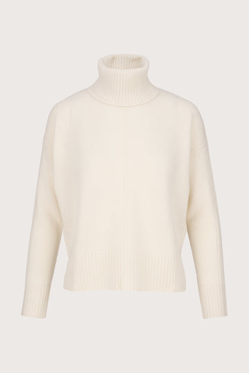 cream cashmere turtleneck with removable neck and rib detailing