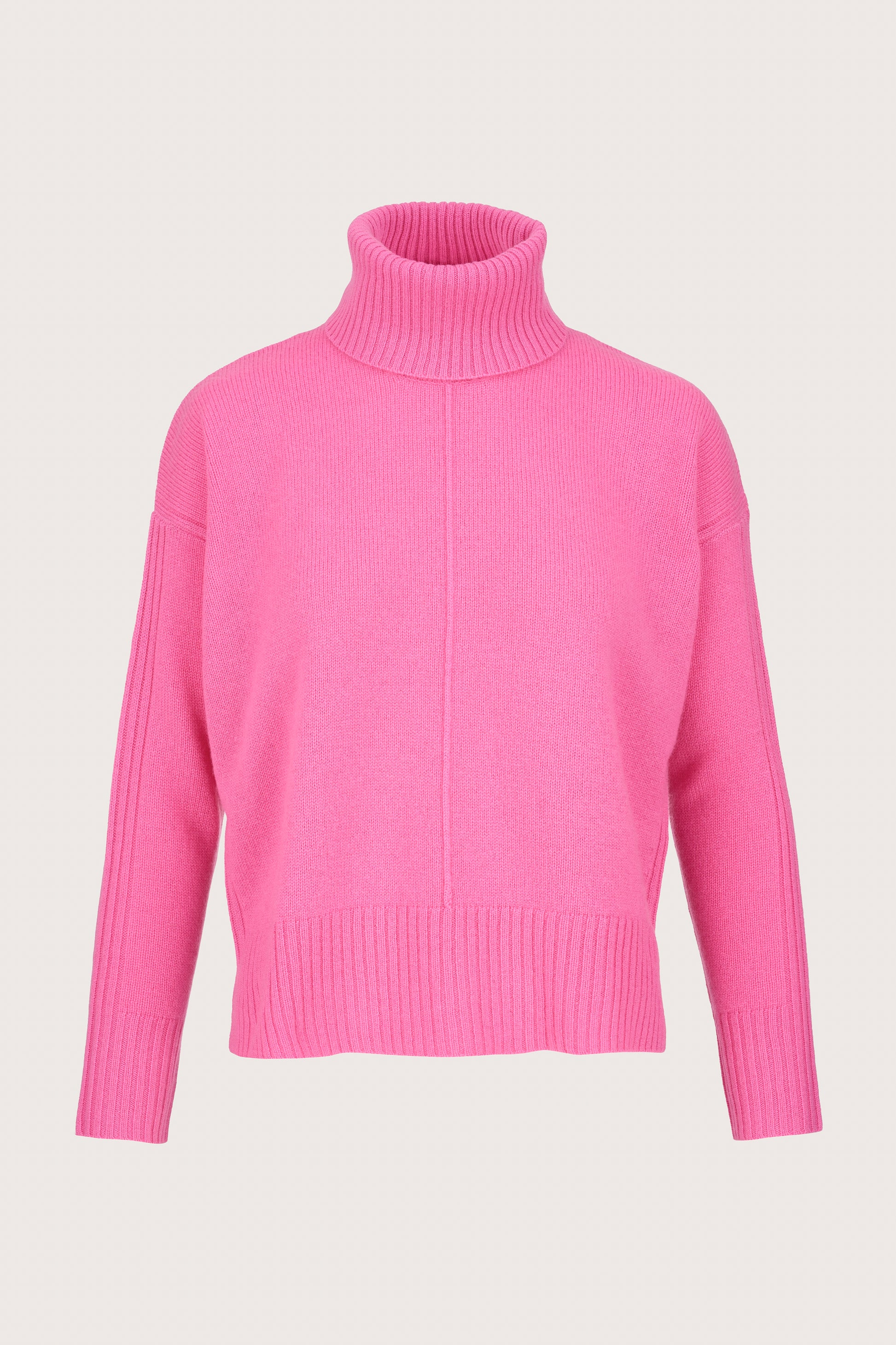 pink cashmere turtleneck with removable neck and rib detailing