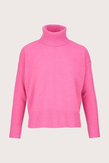 pink cashmere turtleneck with removable neck and rib detailing