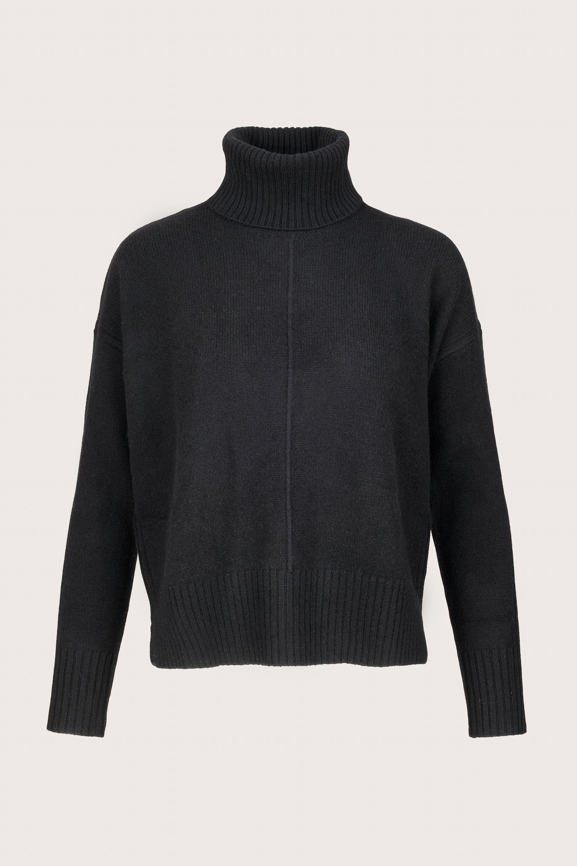 black cashmere turtleneck with removable neck and rib detailing