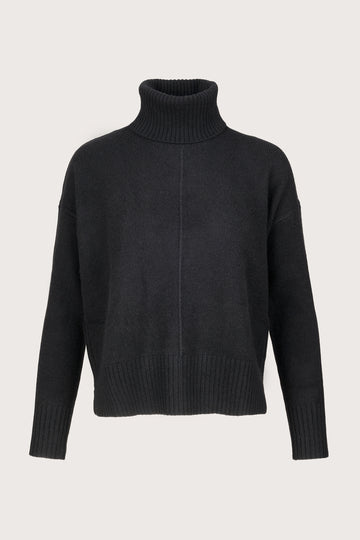 black cashmere turtleneck with removable neck and rib detailing