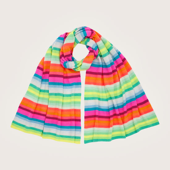 Multicolored cashmere striped scarf on a light gray background from Brodie