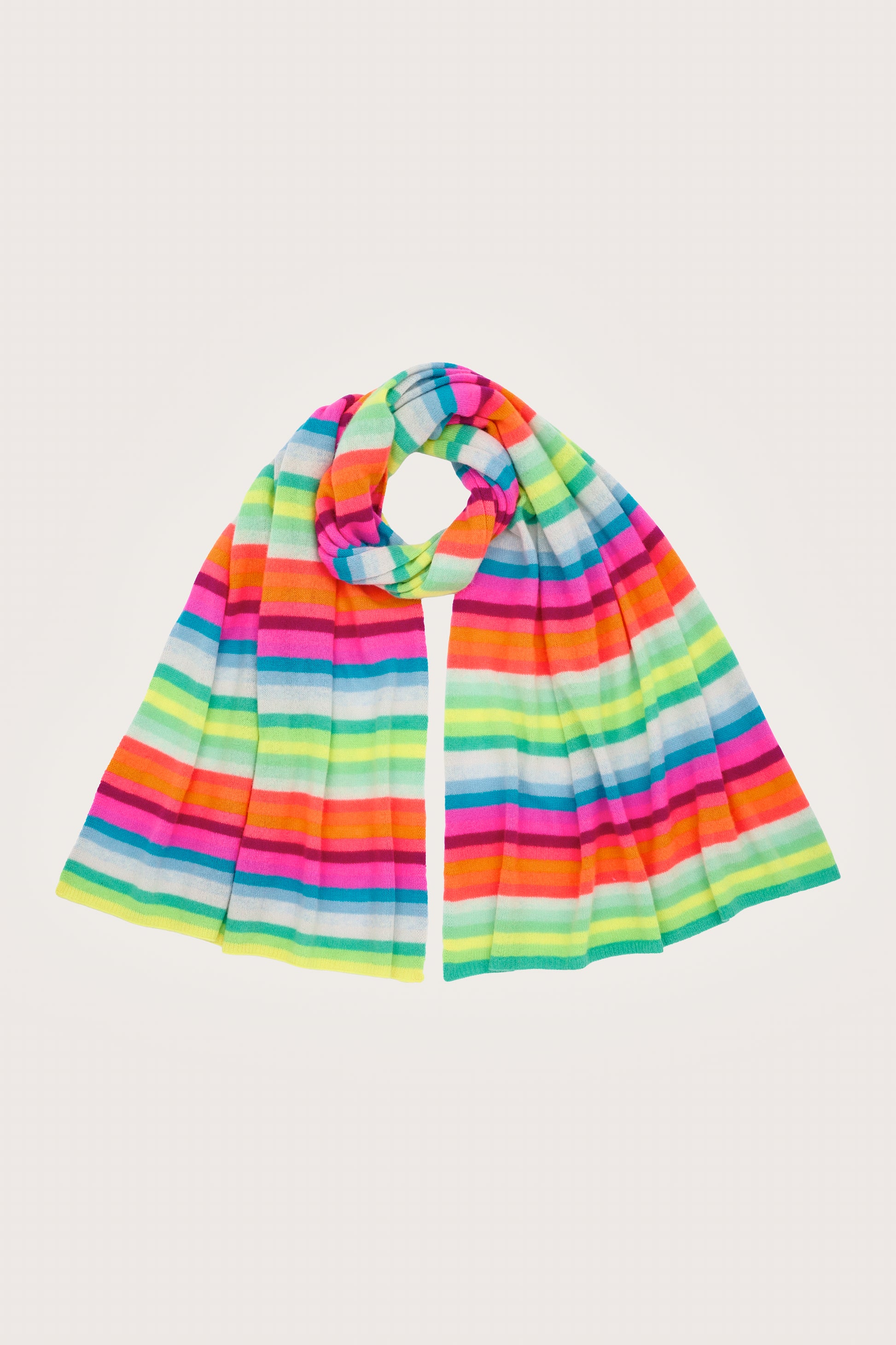 Multicolored cashmere striped scarf on a light gray background from Brodie