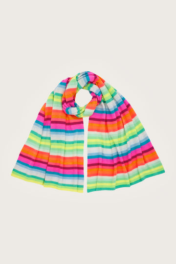 Multicolored cashmere striped scarf on a light gray background from Brodie
