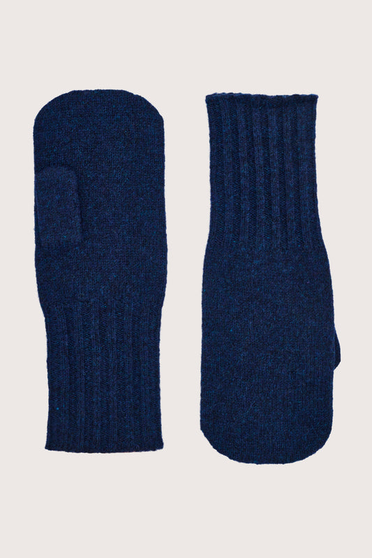 Pair of dark blue mittens on a beige background from Absolute Cashmere