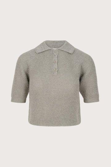 grey knit metallic polo style top from iblues