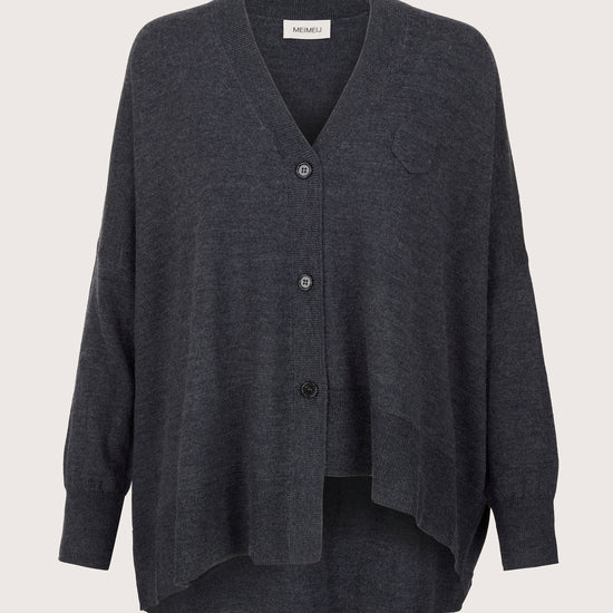 dark grey cardigan with mini pockets and step hem on one side form mei meij