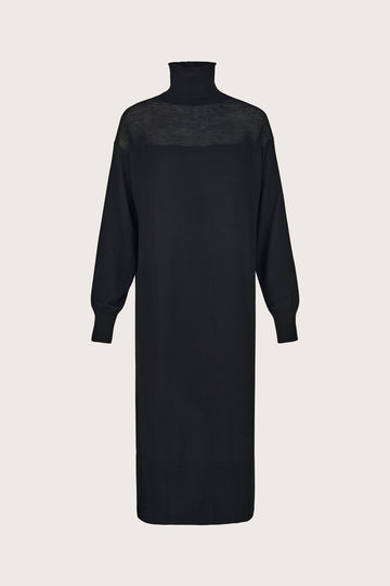 black jumper dress with high neck and sheer section from mei meij