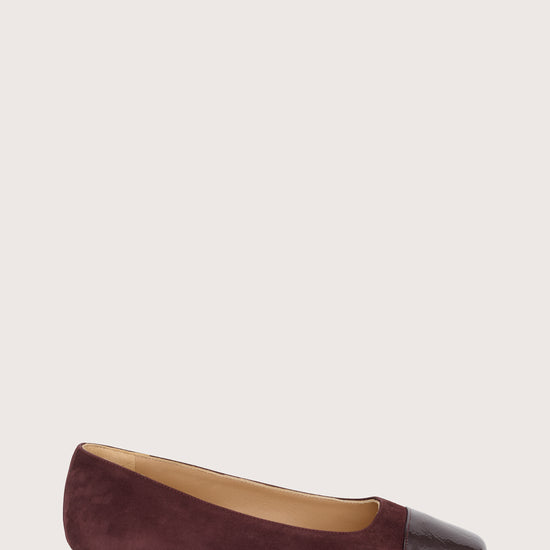 burgundy suede pumps with patent burgundy leather toe cap 