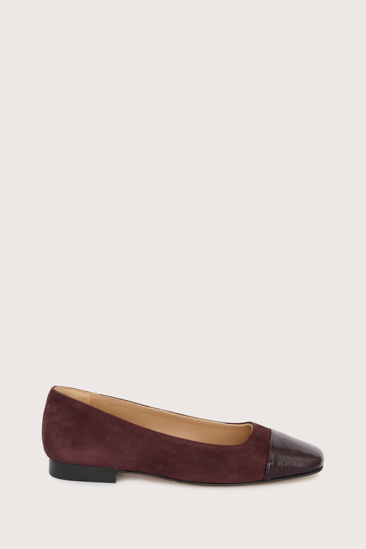 burgundy suede pumps with patent burgundy leather toe cap 