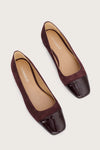 burgundy suede pumps with patent burgundy leather toe cap  birds eye view