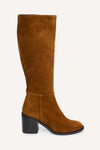 tan suede knee high boots with chunky mid black heel