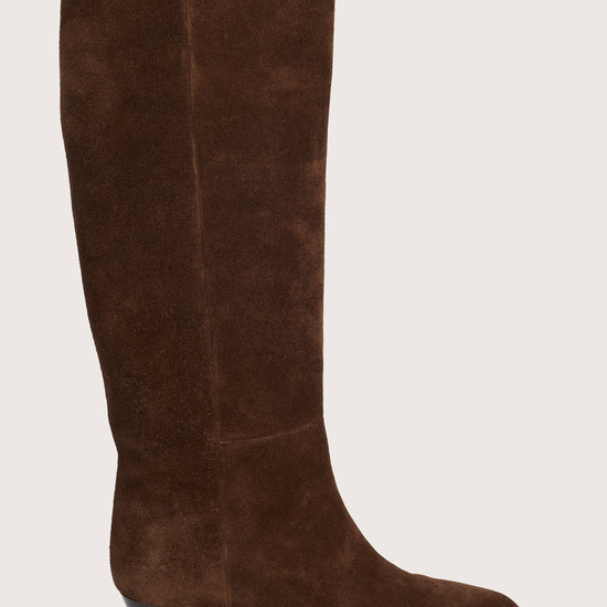 chocolate brown suede cowboy boots with black heel