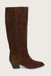 chocolate brown suede cowboy boots with black heel