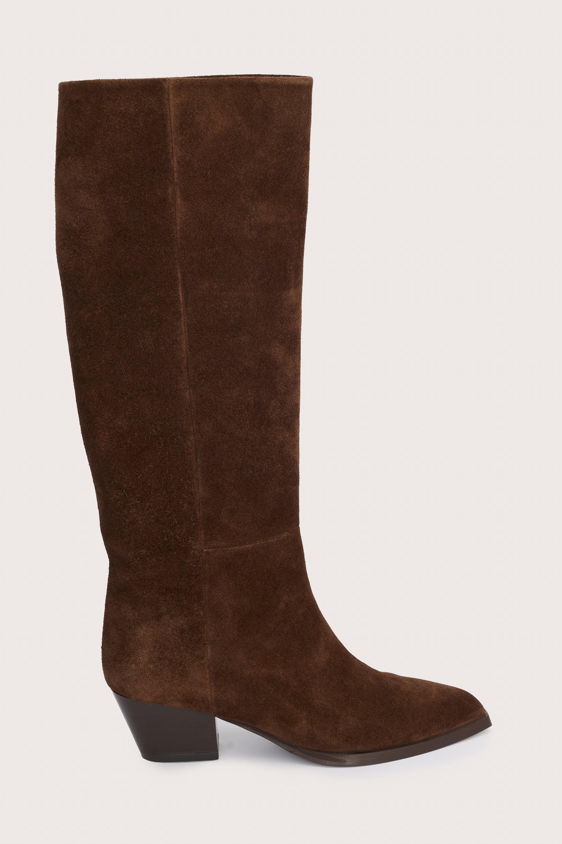 chocolate brown suede cowboy boots with black heel