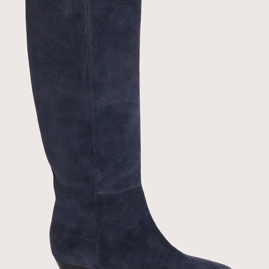 Navy blue suede cowboy boots with black heel from donna lei