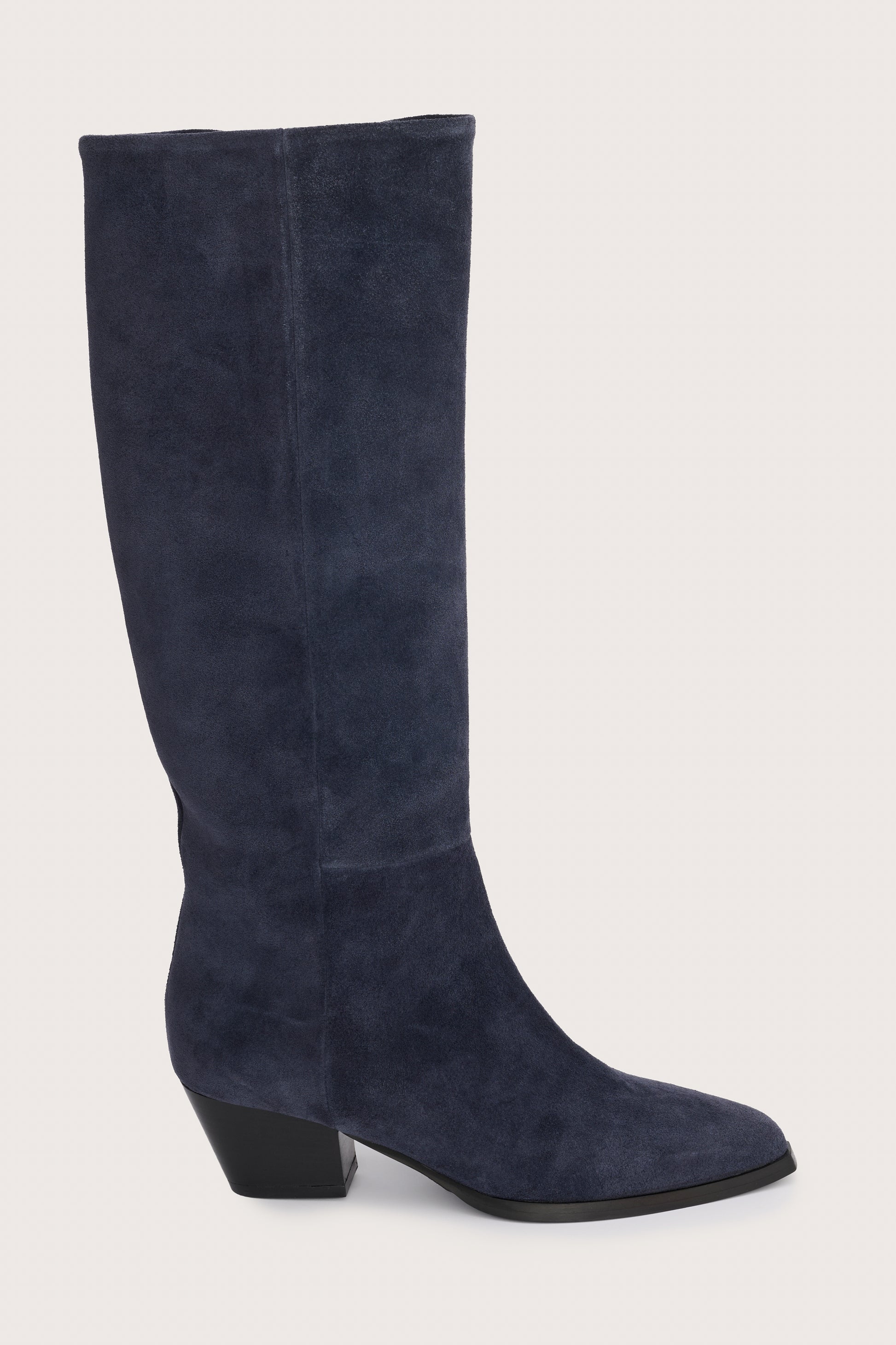 Navy blue suede cowboy boots with black heel from donna lei
